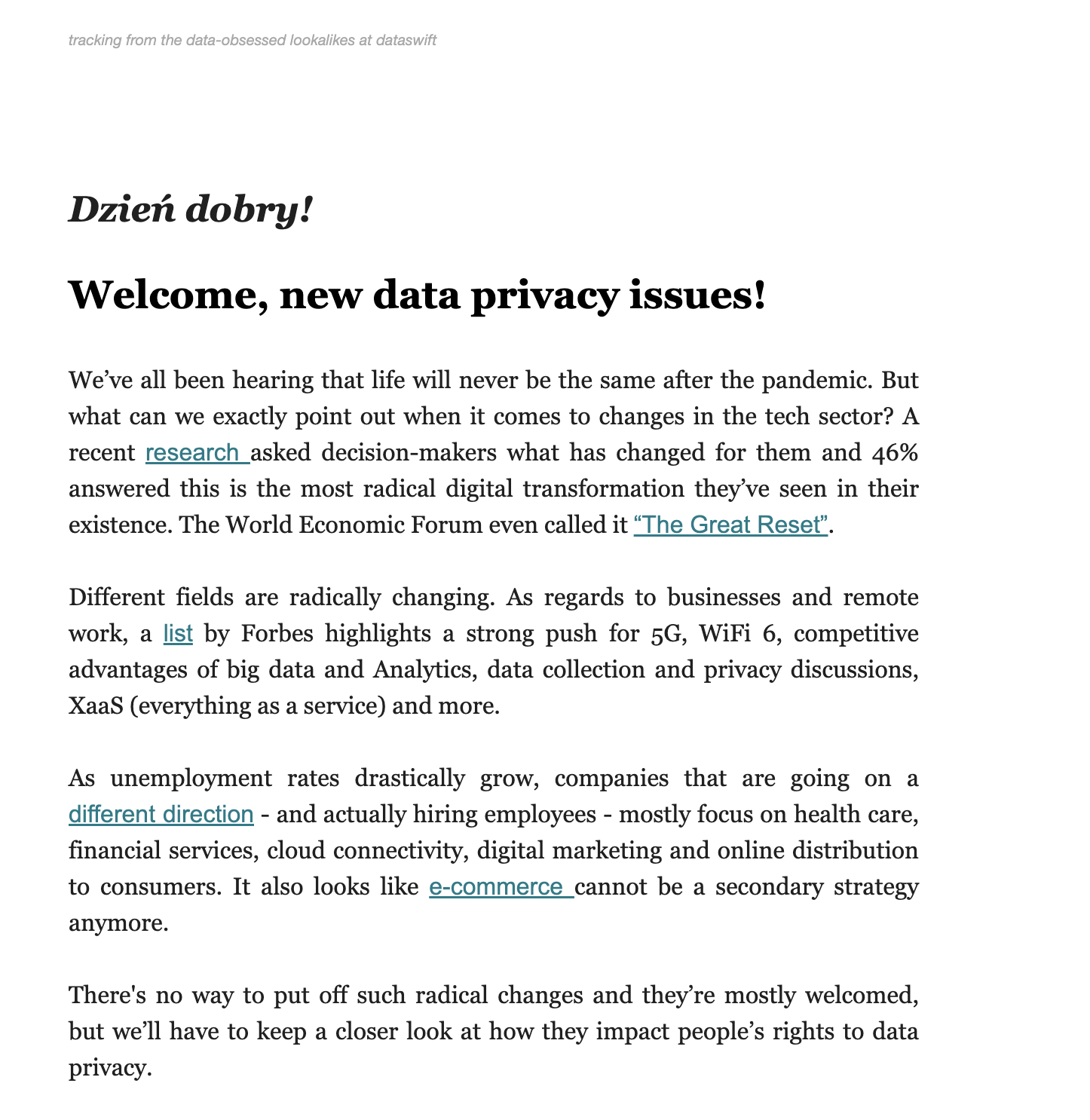 Data News newsletter screenshot